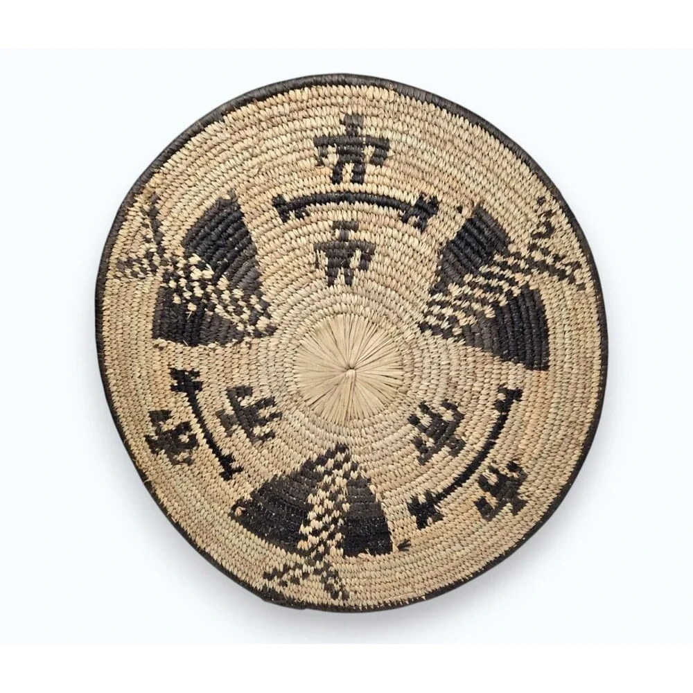Handwoven Coil Flat Plate Basket Southwestern Native American Style Art 14.5